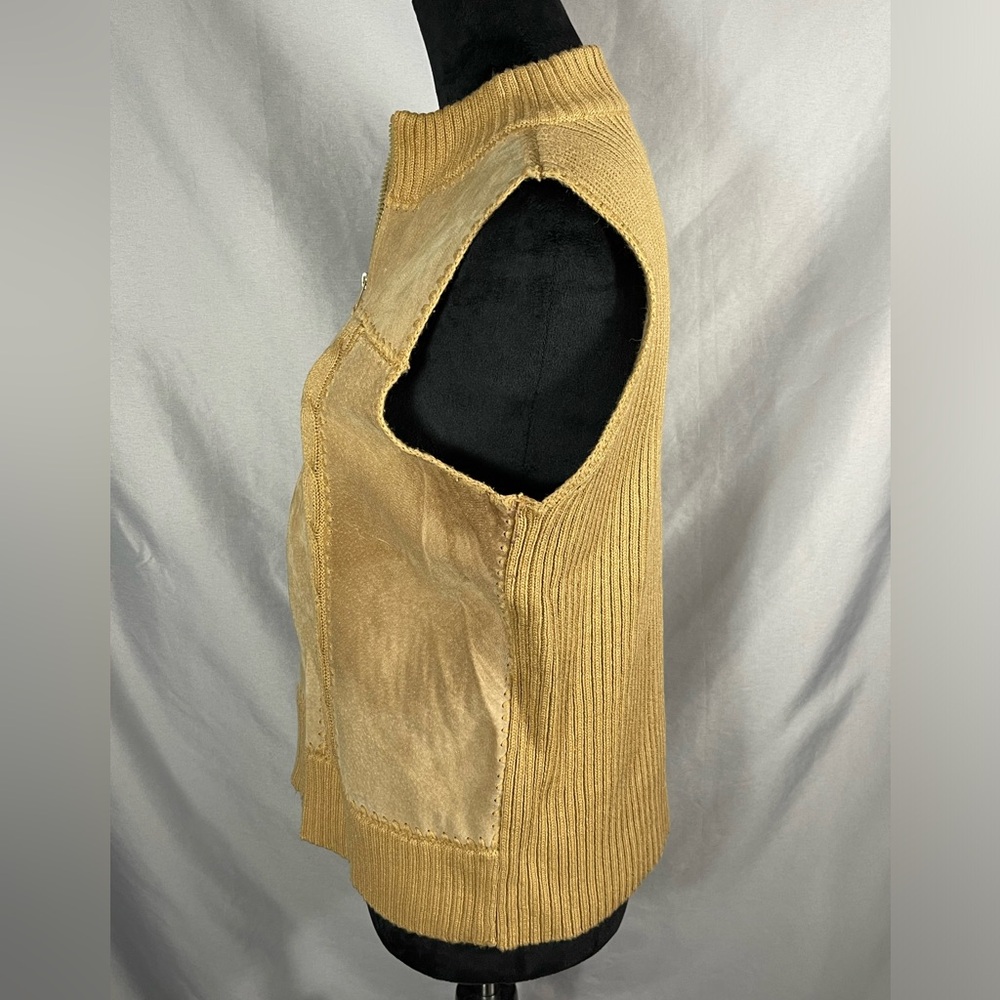 Designers Studio Originals Suede Front Sweater Vest Womens Tan Camel Zip Sz M - Picture 4 of 10